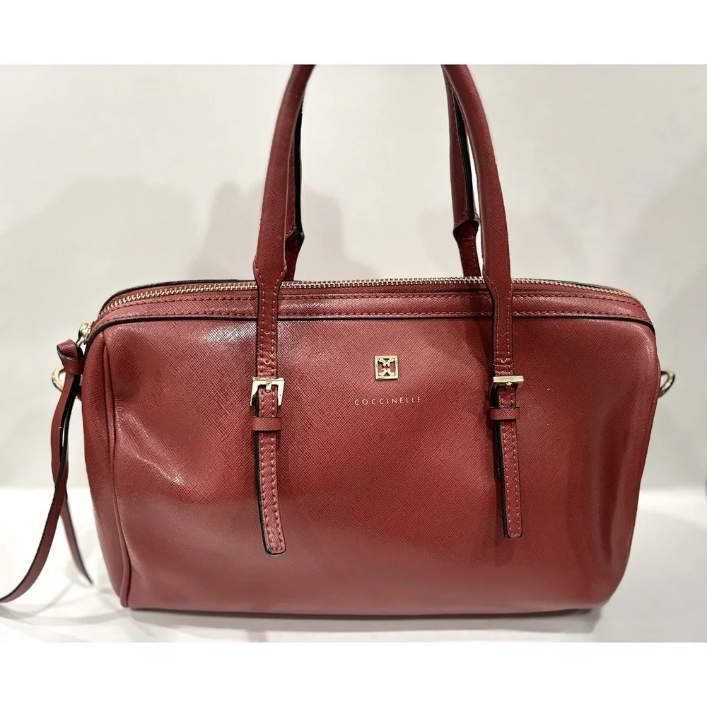 Coccinelle Red Saffiano Leather Satchel Tote Bag Gold Hardware Italy EUC